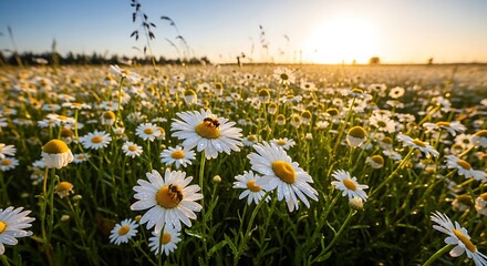 A field of daisies at sunset © hap