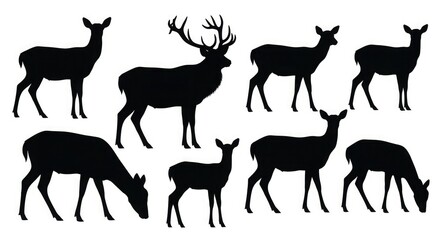 Fototapeta premium Deer silhouette vector illustration woodland animal wildlife buck stag reindeer forest mammal nature design