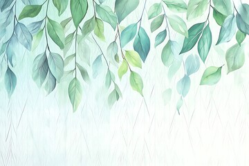 Soft Green Leaves on a Light Background for Calm and Serene Nature Aesthetic