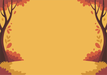 Orange maple leaves frame the border of a warm autumn background design with gold and red foliage