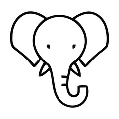 Minimalist black and white line art of an elephant's head with large ears. With an elephant, animal, Vector illustration. 
