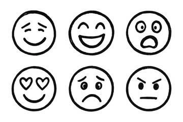 Fototapeta na wymiar Hand drawn doodle emoticon set. Chalk or marker style smiley face sketch icon with various expression isolated on transparent