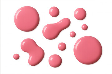 Pink nail polish liquid blobs and drops spilling, creating a glossy cosmetic texture. Transparent background