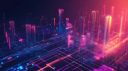 Fototapeta premium Digital city creating network connections and data flow