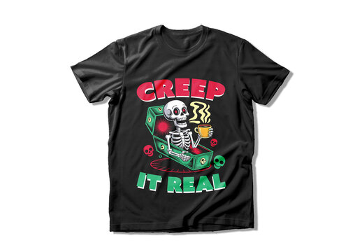 Humorous Skeleton Coffin Coffee Tshirt Design