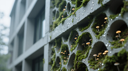 Green Wall with Moss and Mushrooms