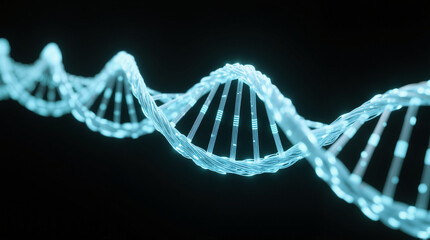 Glowing DNA Strand on Dark Background