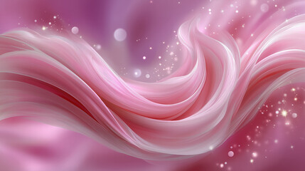 Soft pink waves flow gracefully across dreamy background, creating serene and ethereal atmosphere filled with gentle light
