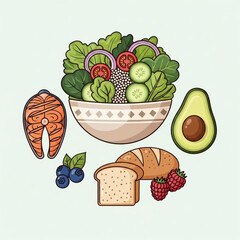Healthy Food Vector Icon - Lettuce, Tomato, and Cucumber on a Plate for Balanced Diet and Nutrition Concept