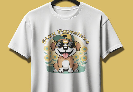 Stay Pawsitive Cute Dog Cartoon Tshirt Design Template Layout