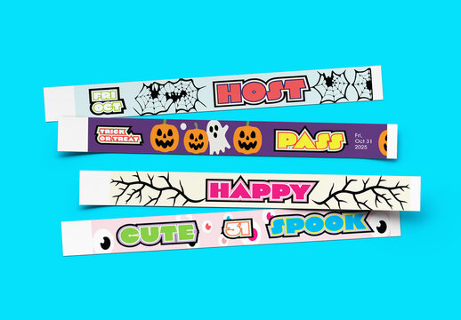 Vibrant Cartoon Halloween Party Wristband Design Set