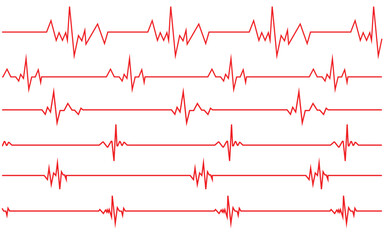 Red Heartbeat Pulse and ECG Line Icon Set – Medical ECG/EKG Cardio Graph Pulse, Health Monitoring & Cardiology Illustration