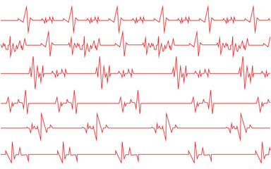 Red Heartbeat Pulse and ECG Line Icon Set – Medical ECG/EKG Cardio Graph Pulse, Health Monitoring & Cardiology Illustration
