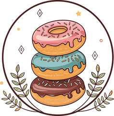 Colorful Donuts Vector Set – Sweet Dessert Illustrations for Bakery, Café, and Party Designs	
