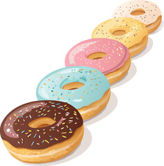 Colorful Donuts Vector Set – Sweet Dessert Illustrations for Bakery, Café, and Party Designs	
