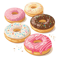 Colorful Donuts Vector Set – Sweet Dessert Illustrations for Bakery, Café, and Party Designs	
