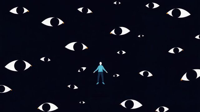 This clip explores the themes of perception and awareness using striking visual symbols