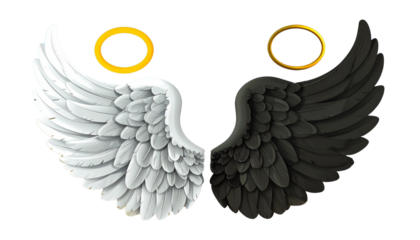 Heavenly Symbol Duo: Angel Wings and Golden Halo Isolated on Transparent Background