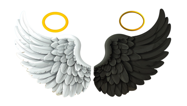 Heavenly Symbol Duo: Angel Wings and Golden Halo Isolated on Transparent Background