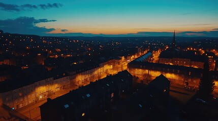 Fototapeta premium European town cityscape at twilight from aerial view