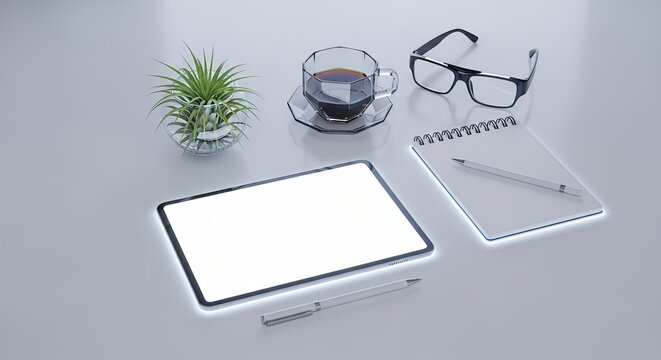 Minimalist Workspace Top-Down 3D Rendering