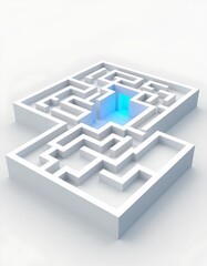 White Maze with Glowing Blue Exit White Background