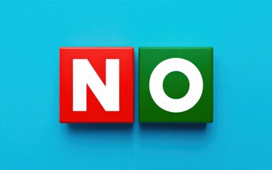 Red and green blocks spelling NO on a blue background