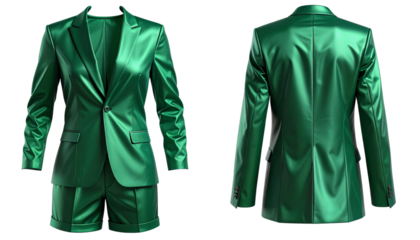 Elegant Apparel Collection: Emerald Green Shorts Suit Isolated on Transparent Background