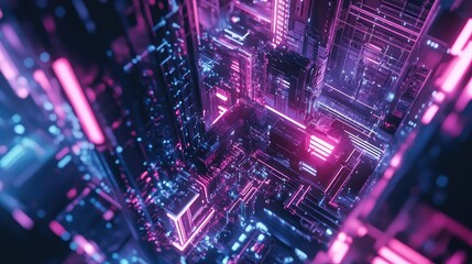 Abstract technology circuit board with glowing neon lights