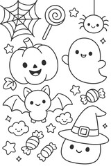 Funny cartoon vector illustration of helloween coloring character set