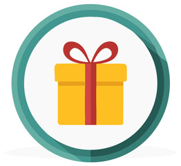 Yellow Gift Box with Red Ribbon in Circular Teal Frame Minimalist Celebration Present Graphic