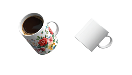 Set of Coffee Mugs Plain and Decorative isolated on transparent background