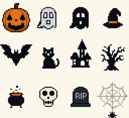 Pixel Art Halloween Icon Set – Cute Spooky Collection