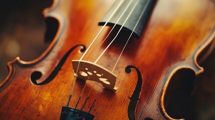 Fototapeta premium Close up of cello's body, bridge, and strings