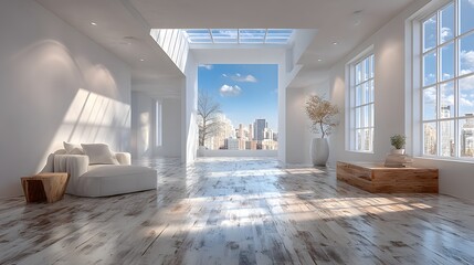 office interior with blank wall background perfect for mockup design clean and bright