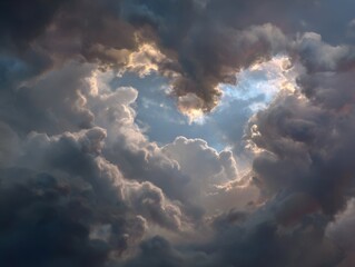 Dramatic Heart-Shaped Cloud Opening Revealing Radiant Golden Sunlight and Blue Sky.