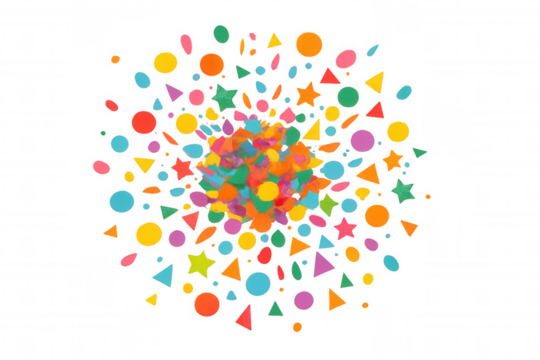 Colorful confetti shapes bursting outwards, illustrating joy, success, and festive events. Transparent background - Powered by Adobe