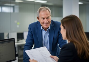 Fototapeta premium Confident Mature Businessman Discussing Document With Colleague