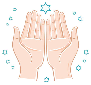 open hands praying with turquoise stars clip art preview