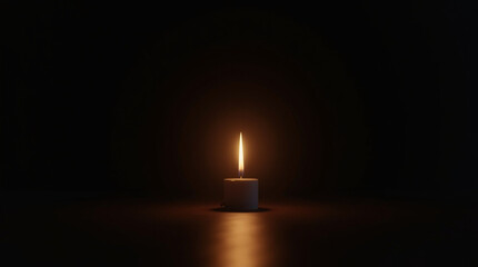 A solitary candle flame glows in the dark, casting a warm light on the surrounding surface the simple yet powerful image evokes feelings of peace, hope, and reflection in the quiet stillness
