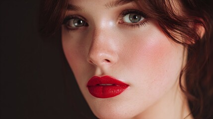Elegant Woman with Red Lipstick in Studio Setting: A Portrait of Grace
