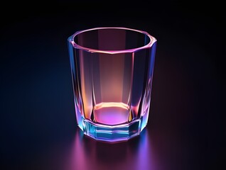 empty glass tumbler iridescent rainbow gradient lighting crystal drinkware modern elegant minimalist product photography