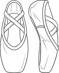 Elegant ballet pointe shoes outline artistic illustration vector