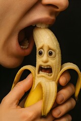 scared banana character face expression fear emotion terrified fruit anthropomorphic cartoon design comic humor concept