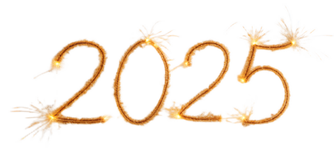 Golden new year date of twenty twenty five with sparkling lights on a plain black background view