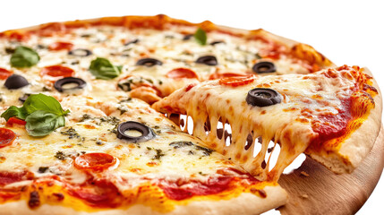 Pepperoni Pizza Slice Melted Cheese isolated on a transparent background