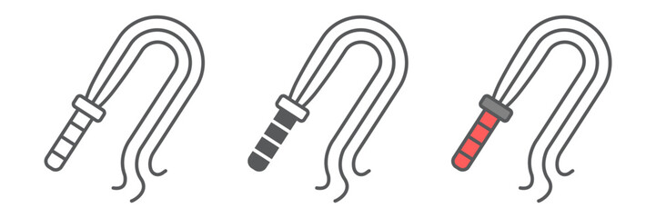 Leather whip line icon, costume and performance accessory, vector graphics, editable stroke