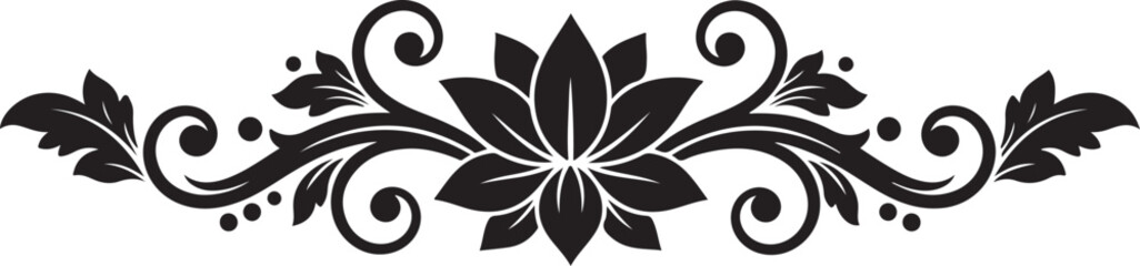 Black Floral Divider Ornament Lotus Flower Swirls and Decorative Border
