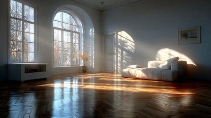 smart home living room empty corner minimal furniture blank background