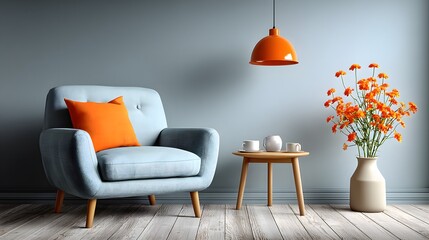 smart home living room empty corner minimal furniture blank background
